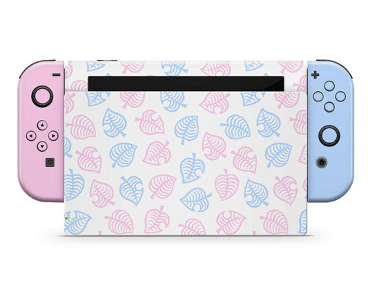 Animal Crossing Pastel Pink Blue Leaf Nintendo Switch OLED Skin