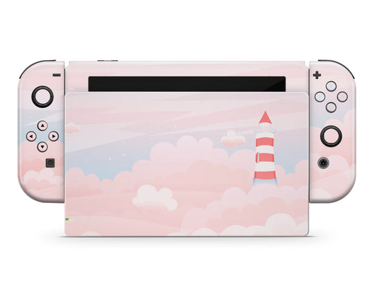 Dreamy Lighthouse Clouds Nintendo Switch OLED Skin