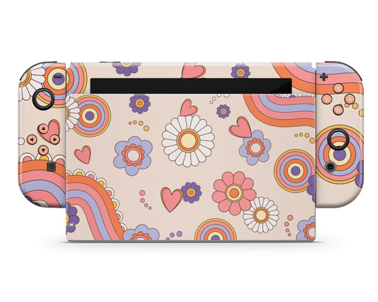 70s Groovy Floral Nintendo Switch OLED Skin