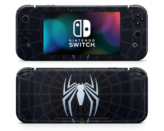 Lux Skins Nintendo Switch Black Spiderman Logo Full Set +Tempered Glass Skins - Pop culture Spiderman Skin