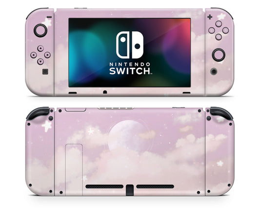 Lux Skins Nintendo Switch Pink Clouds Full Set +Tempered Glass Skins - Art Clouds Skin