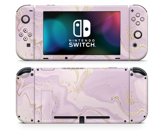 Lux Skins Nintendo Switch Ethereal Lavender Marble Full Set +Tempered Glass Skins - Pattern Marble Skin