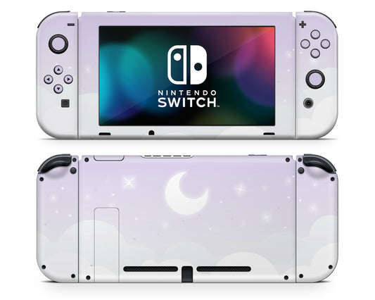Lux Skins Nintendo Switch Lavender Purple Moon Clouds Full Set +Tempered Glass Skins - Art Clouds Skin