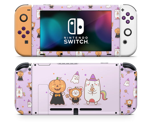 Lux Skins Nintendo Switch Halloween Party Time Full Set +Tempered Glass Skins - Art Cute Skin