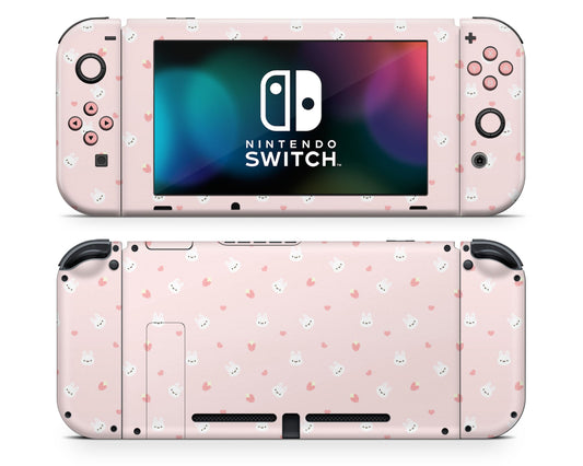 Lux Skins Nintendo Switch Cute Bunny Rabbit Strawberry Face Full Set +Tempered Glass Skins - Art Animals Skin