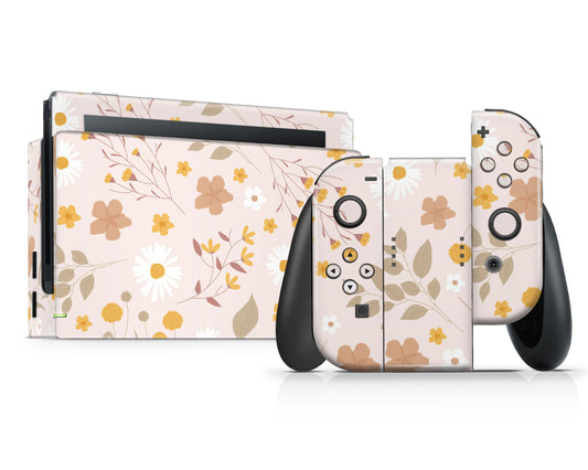 Beige Pressed Flowers Nintendo Switch Skin