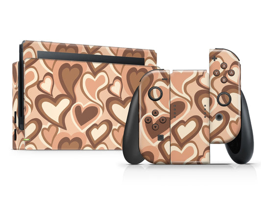 Lux Skins Nintendo Switch Latte Drip Hearts Full Set Skins - Pattern Abstract Skin