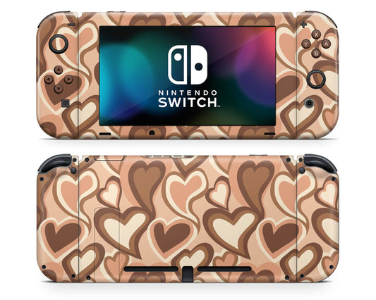 Lux Skins Nintendo Switch Latte Drip Hearts Full Set +Tempered Glass Skins - Pattern Abstract Skin
