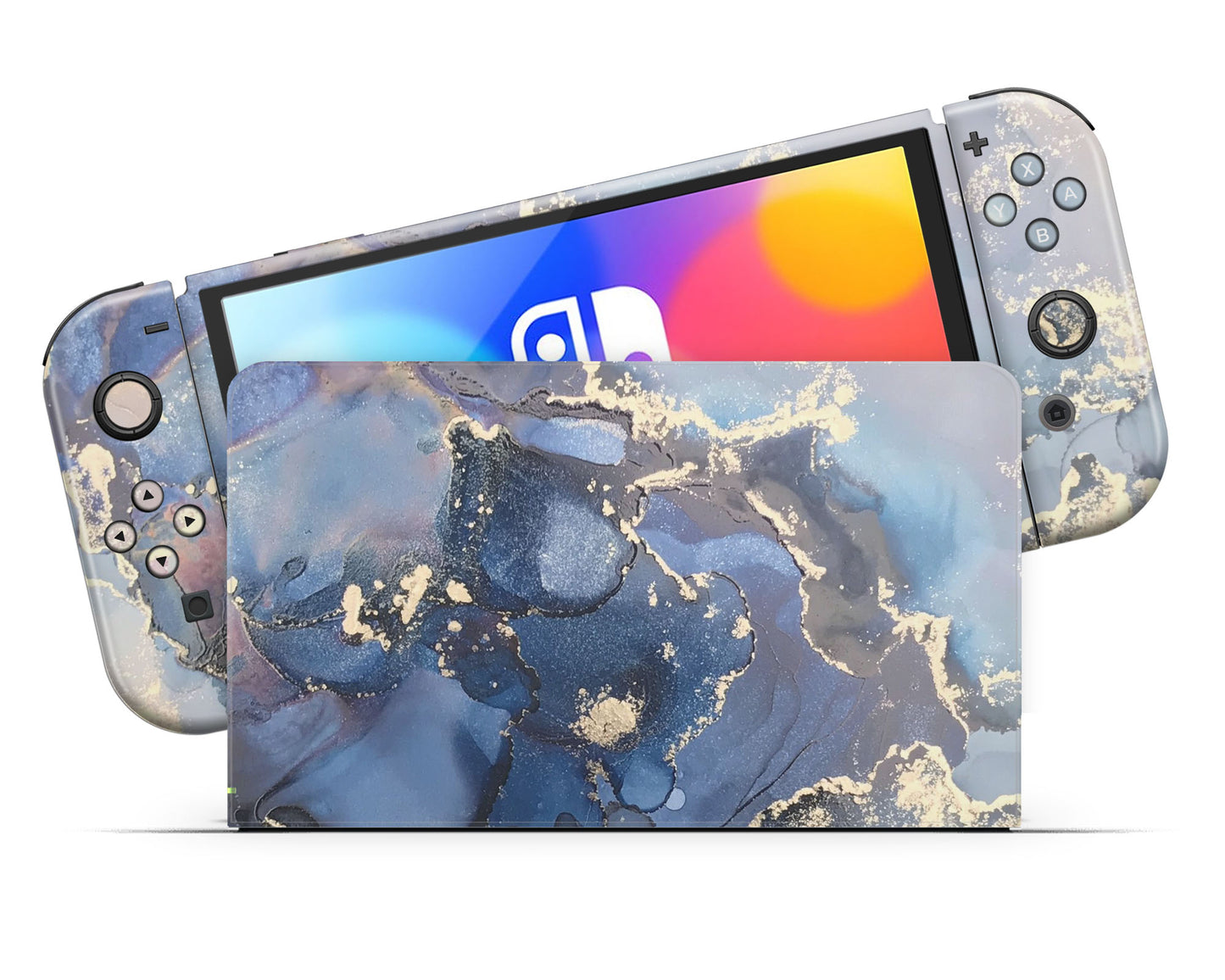 Ethereal Blue Gold Marble Nintendo Switch OLED Skin