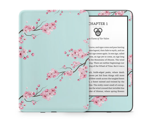 Lux Skins Kindle Cherry Blossom Teal Kindle Gen 11 Skins - Art Floral Skin