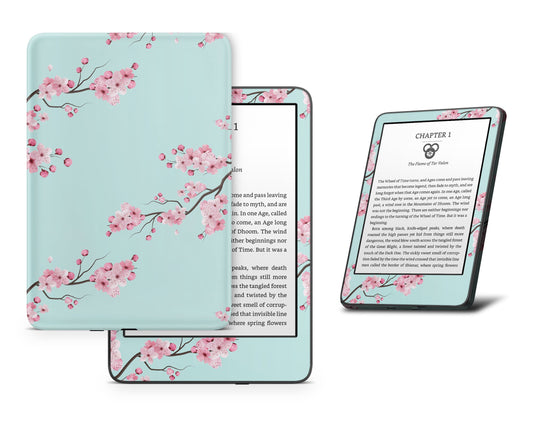 Lux Skins Kindle Cherry Blossom Teal Kindle Gen 10 Skins - Art Floral Skin