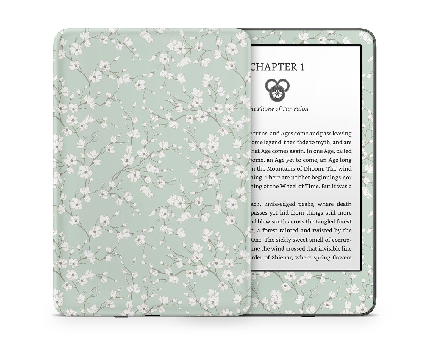 Lux Skins Kindle Pale Mint Blossom Kindle Gen 11 Skins - Art Floral Skin