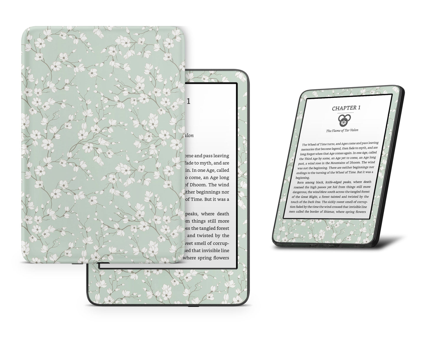 Lux Skins Kindle Pale Mint Blossom Kindle Gen 8 Skins - Art Floral Skin