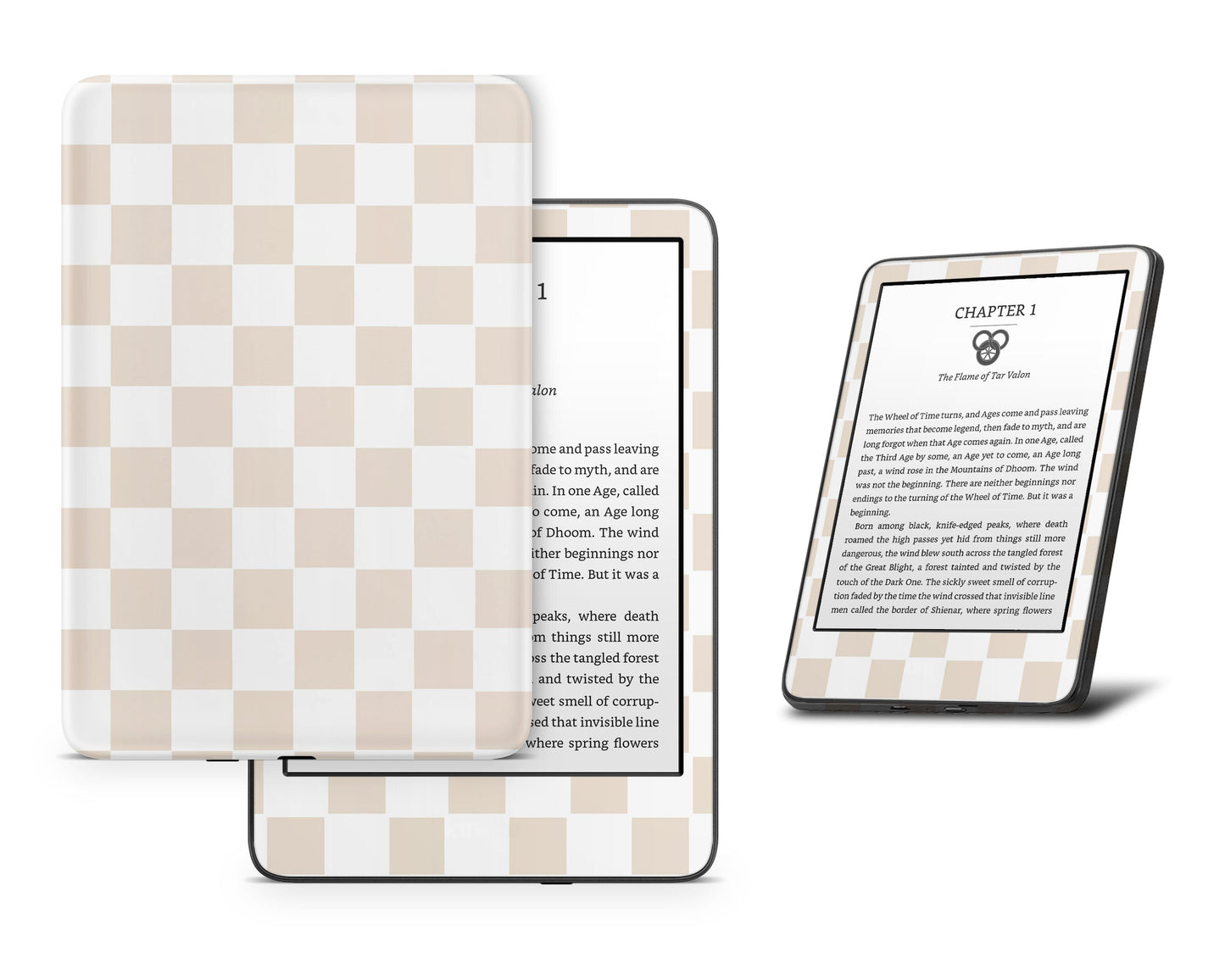 Lux Skins Kindle Checkered Beige Kindle Gen 10 Skins - Pattern Artwork Skin