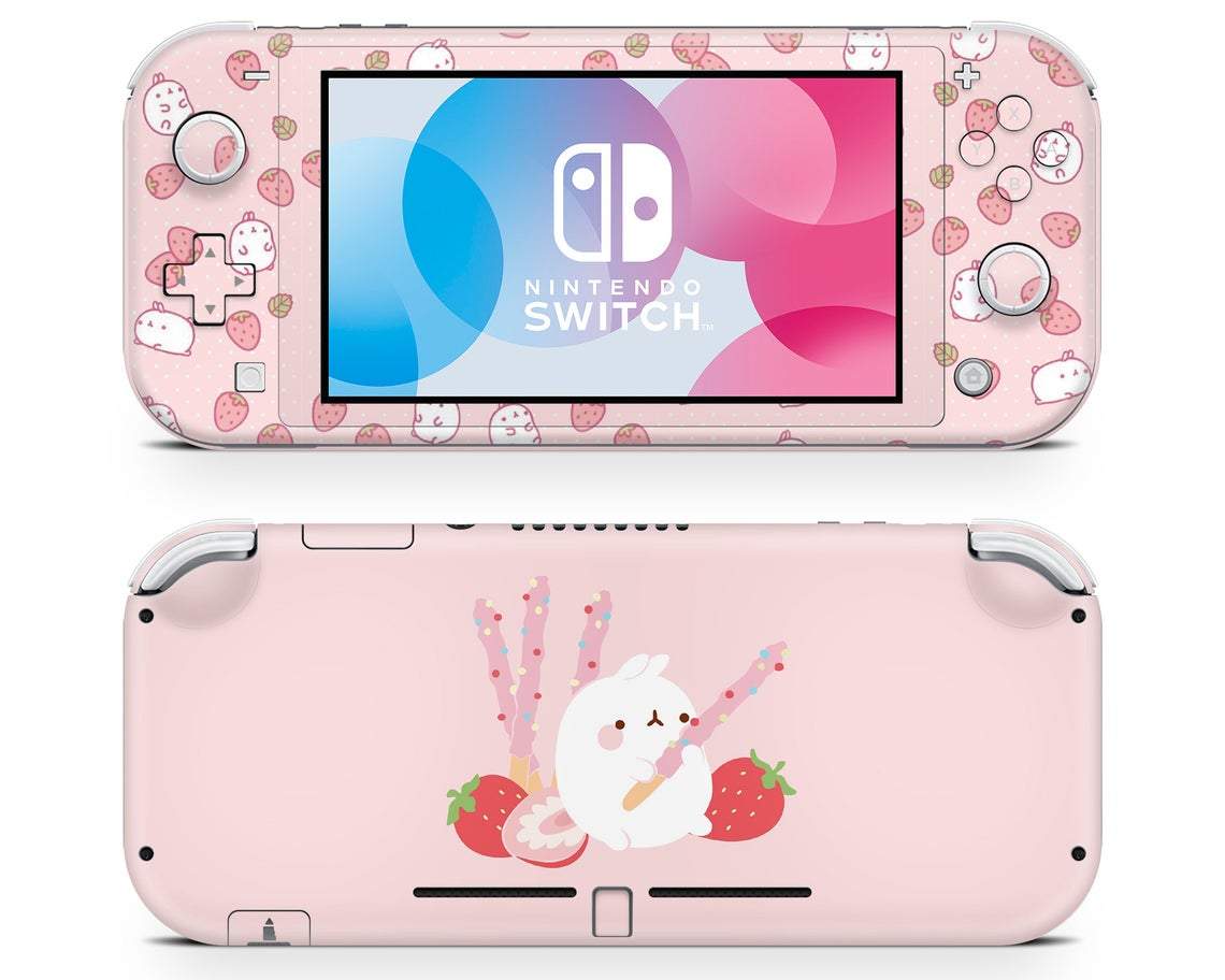 Lux Skins Nintendo Switch Lite Pink Pastel Molang Bunny Rabbit Full Set Skins - Pop culture Molang Skin