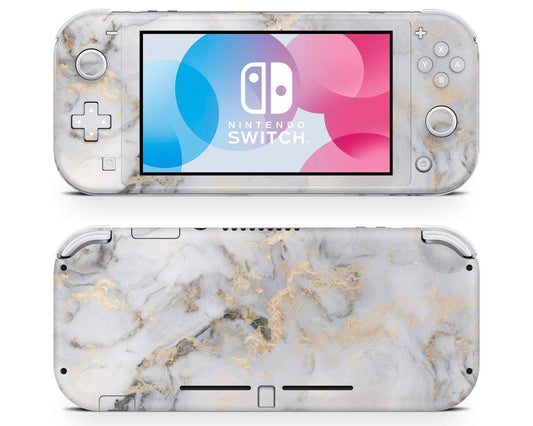 Lux Skins Nintendo Switch Lite Ethereal White Gold Marble Full Set Skins - Pattern Marble Skin