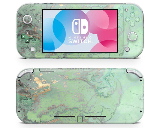 Lux Skins Nintendo Switch Lite Green Gold Marble Full Set Skins - Pattern Marble Skin