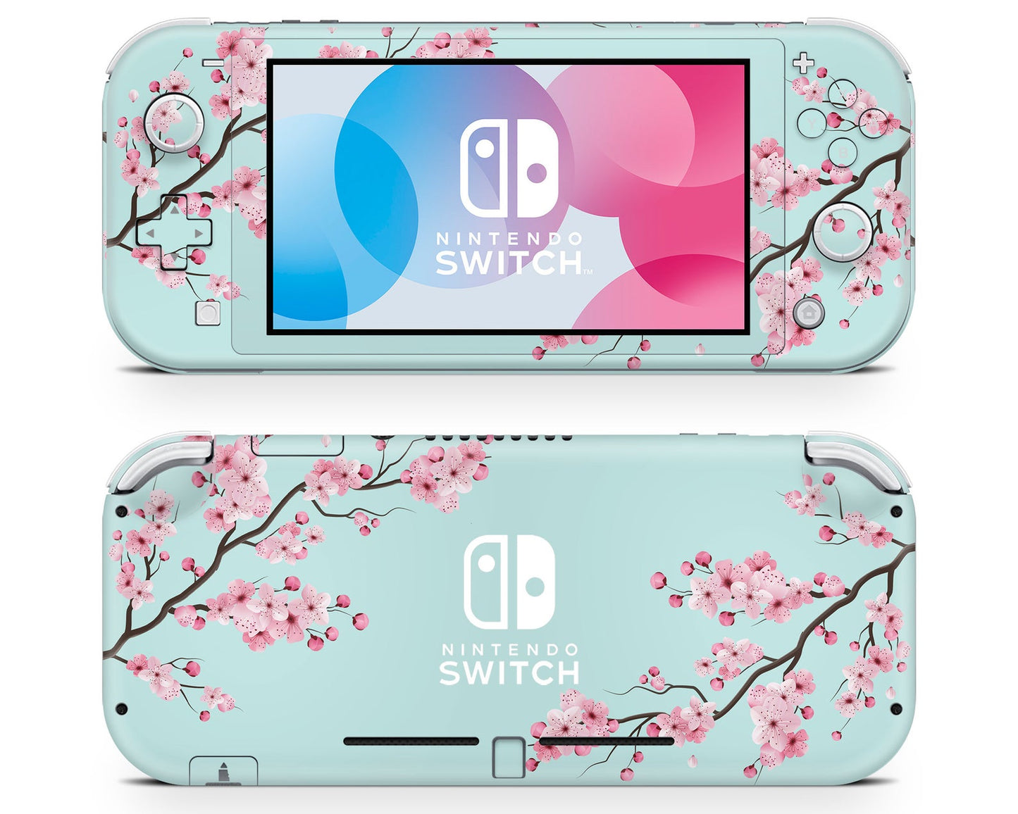 Teal Mint Cherry Blossom Nintendo Switch Lite Skin