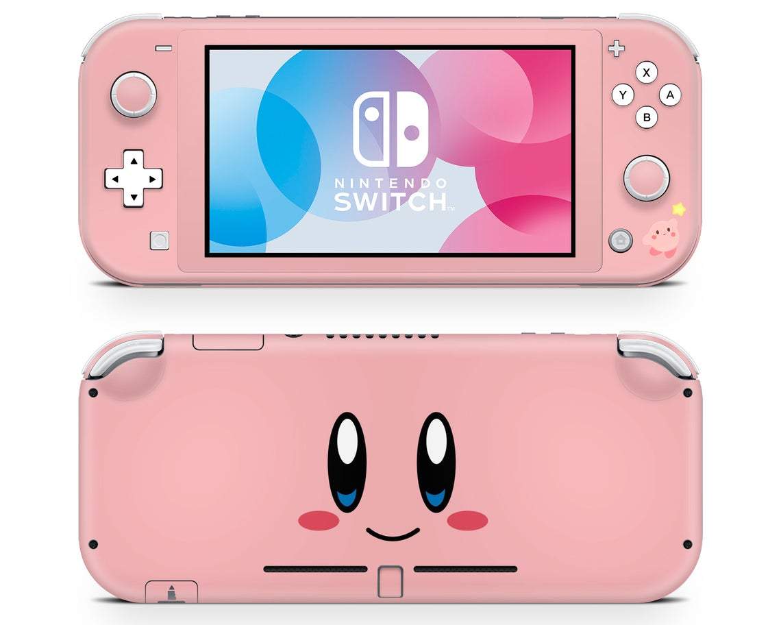 Lux Skins Nintendo Switch Lite Cute Kirby Pink Face Full Set Skins - Pop culture Kirby Skin