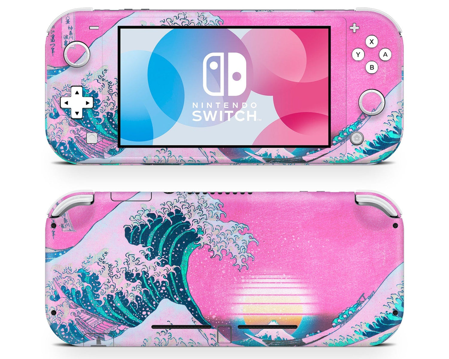 Lux Skins Nintendo Switch Lite Great Wave off Kanagawa Pink Retrowave Full Set Skins - Art Artwork Skin