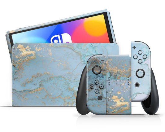 Lux Skins Nintendo Switch OLED Blue Marble Classic no logo Skins - Pattern Marble Skin