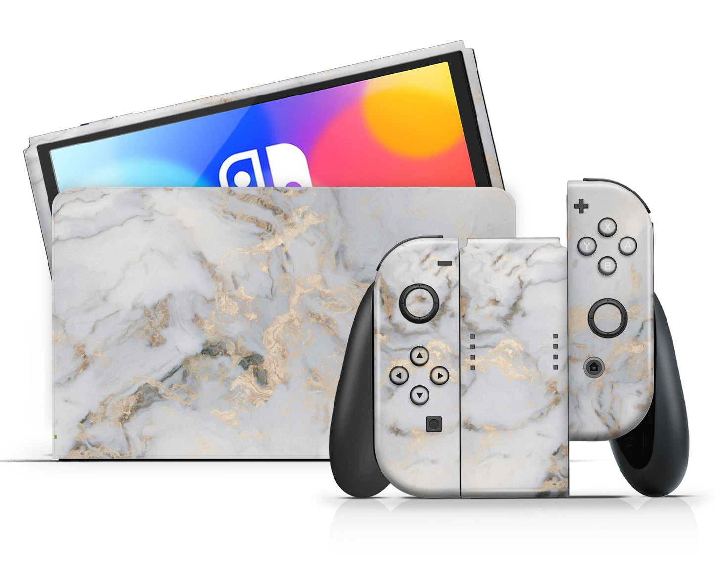 Lux Skins Nintendo Switch OLED Ethereal White Gold Marble Classic no logo Skins - Pattern Marble Skin