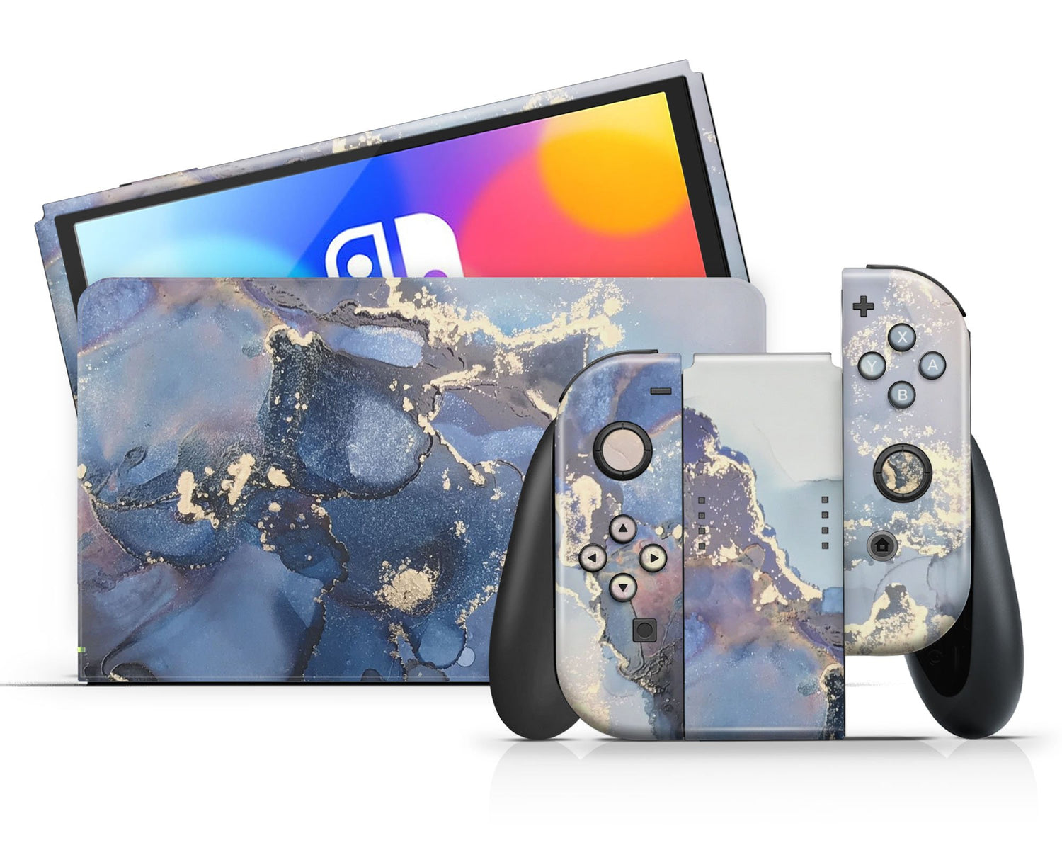 Lux Skins Nintendo Switch OLED Ethereal Blue Gold Marble Classic no logo Skins - Pattern Marble Skin