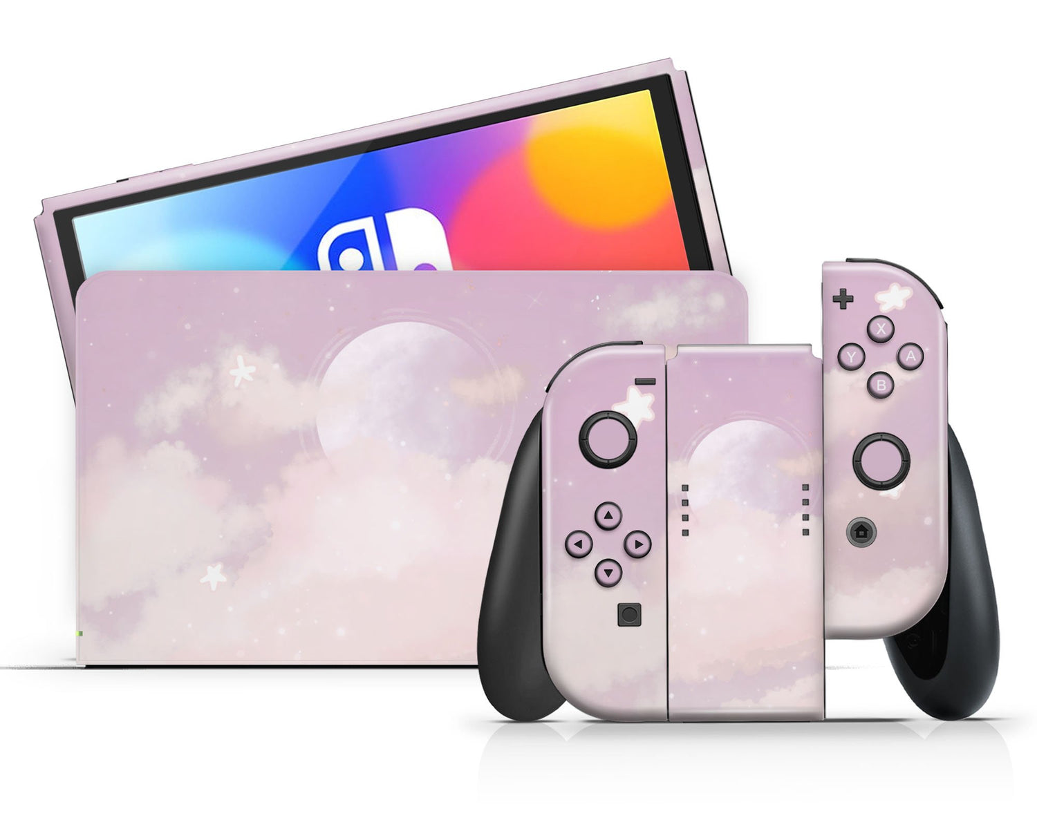 Lux Skins Nintendo Switch OLED Pink Clouds Full Set Skins - Art Clouds Skin