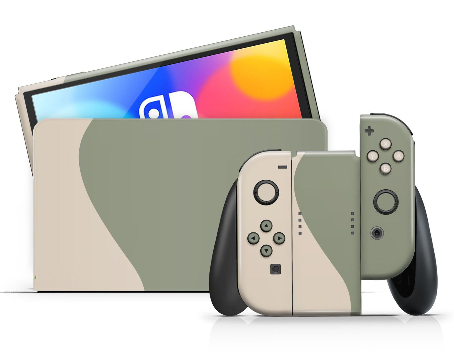 Lux Skins Nintendo Switch OLED Two Tone Wild Sage Green Cream Classic no logo Skins - Solid Colours Colour Blocking Skin