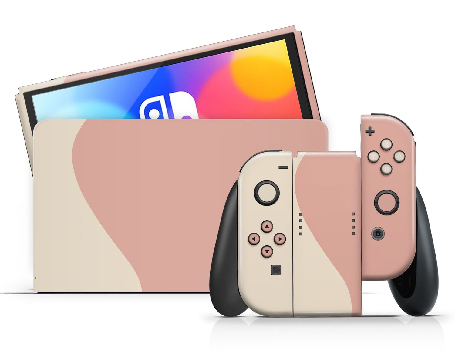 Lux Skins Nintendo Switch OLED Two Tone Peach Cream Classic no logo Skins - Solid Colours Colour Blocking Skin
