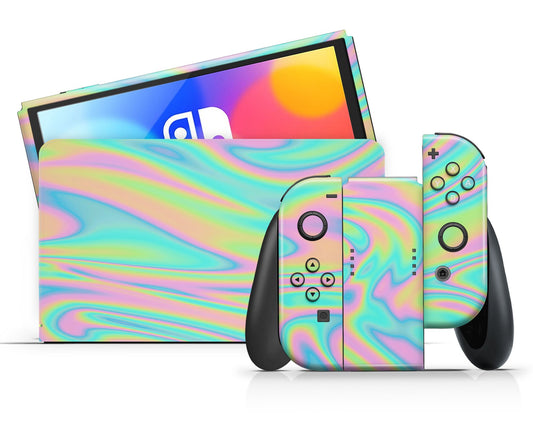 Lux Skins Nintendo Switch OLED Rainbow Holographic Iridescent Swirl Classic no logo Skins - Solid Colours Gradient Skin