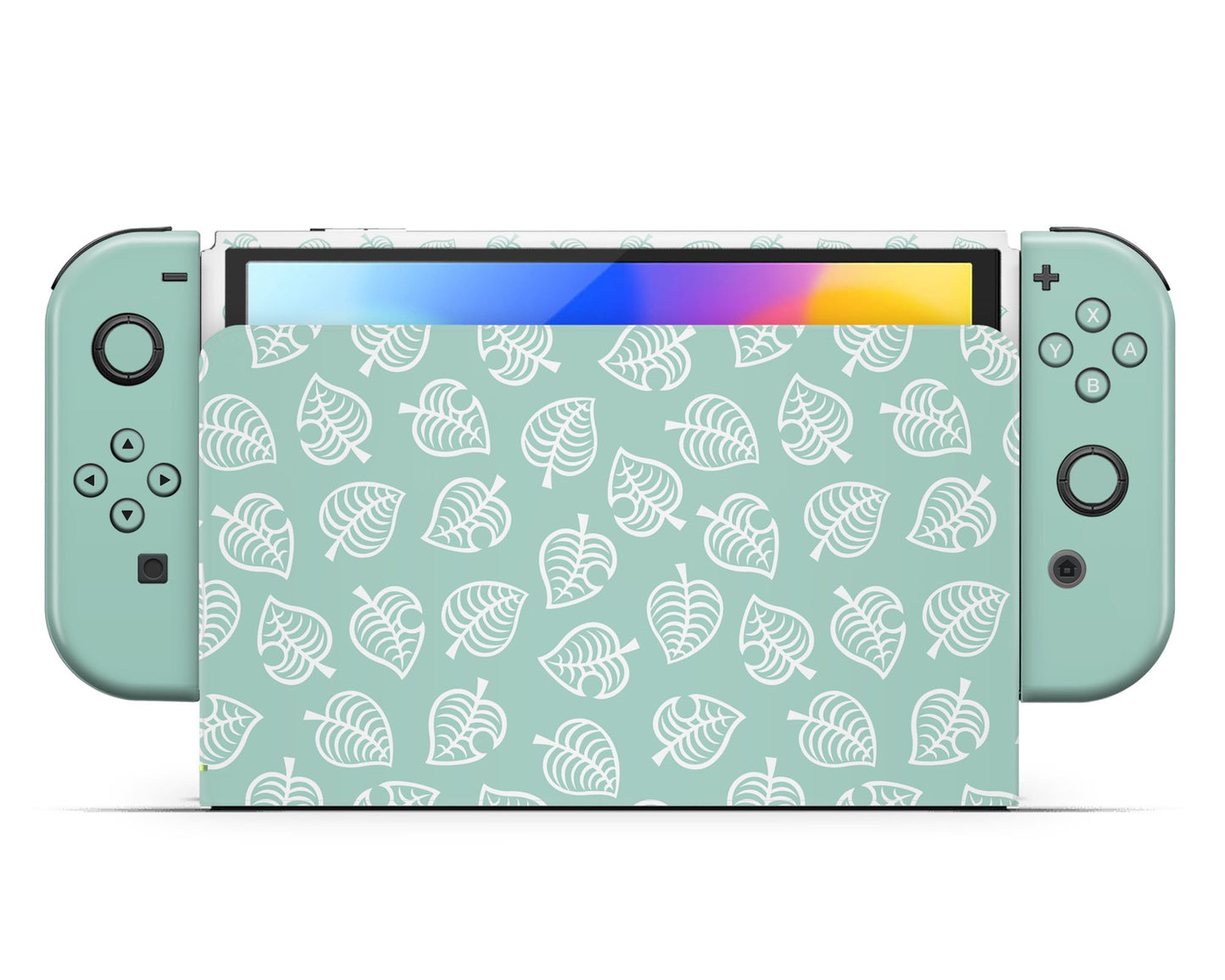 Lux Skins Nintendo Switch OLED Anime Crossing Teal Leaves Full Set Skins - Pop culture Animal Crossing Skin