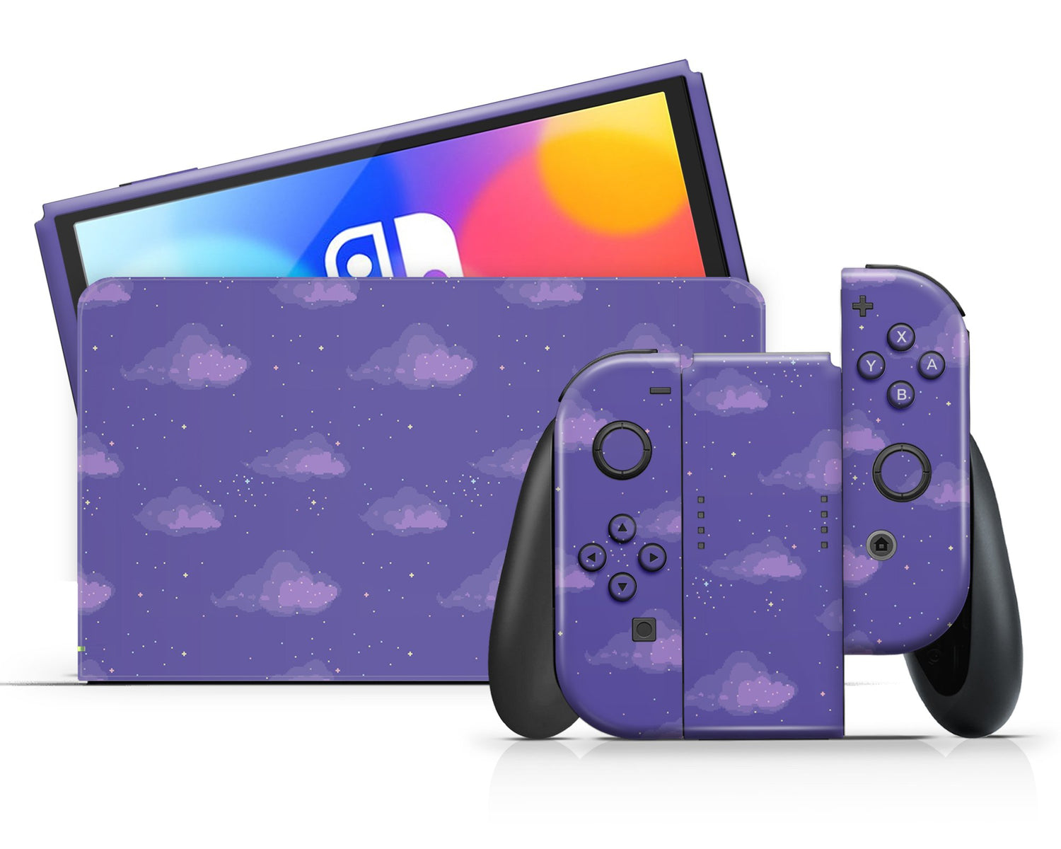 Lux Skins Nintendo Switch OLED Purple Pixel Clouds Classic no logo Skins - Art Clouds Skin