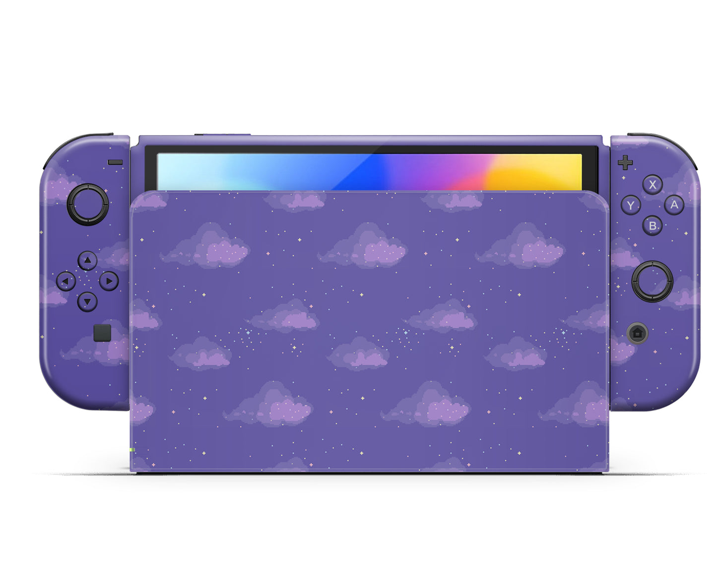 Purple Pixel Clouds Nintendo Switch OLED Skin
