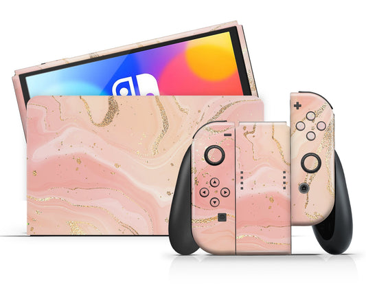 Lux Skins Nintendo Switch OLED Ethereal Pink Gold Marble Classic no logo Skins - Pattern Marble Skin