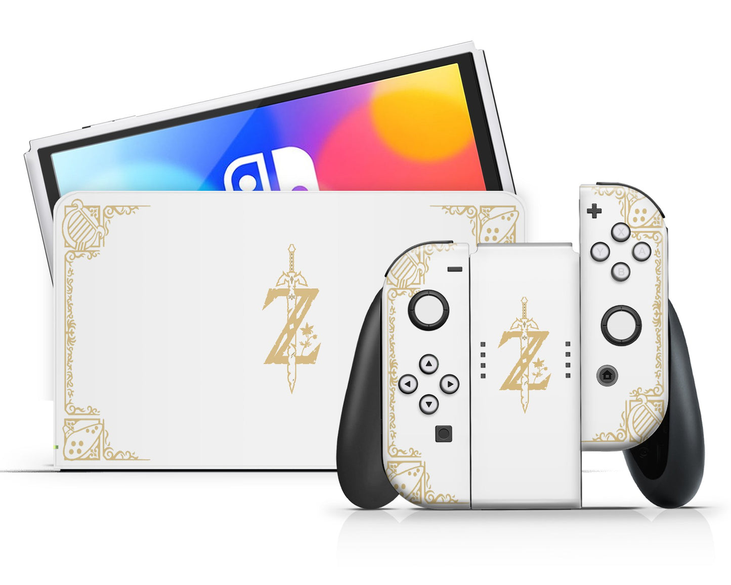 Lux Skins Nintendo Switch OLED Legend of Zelda White Gold Full Set Skins - Pop culture Zelda Skin