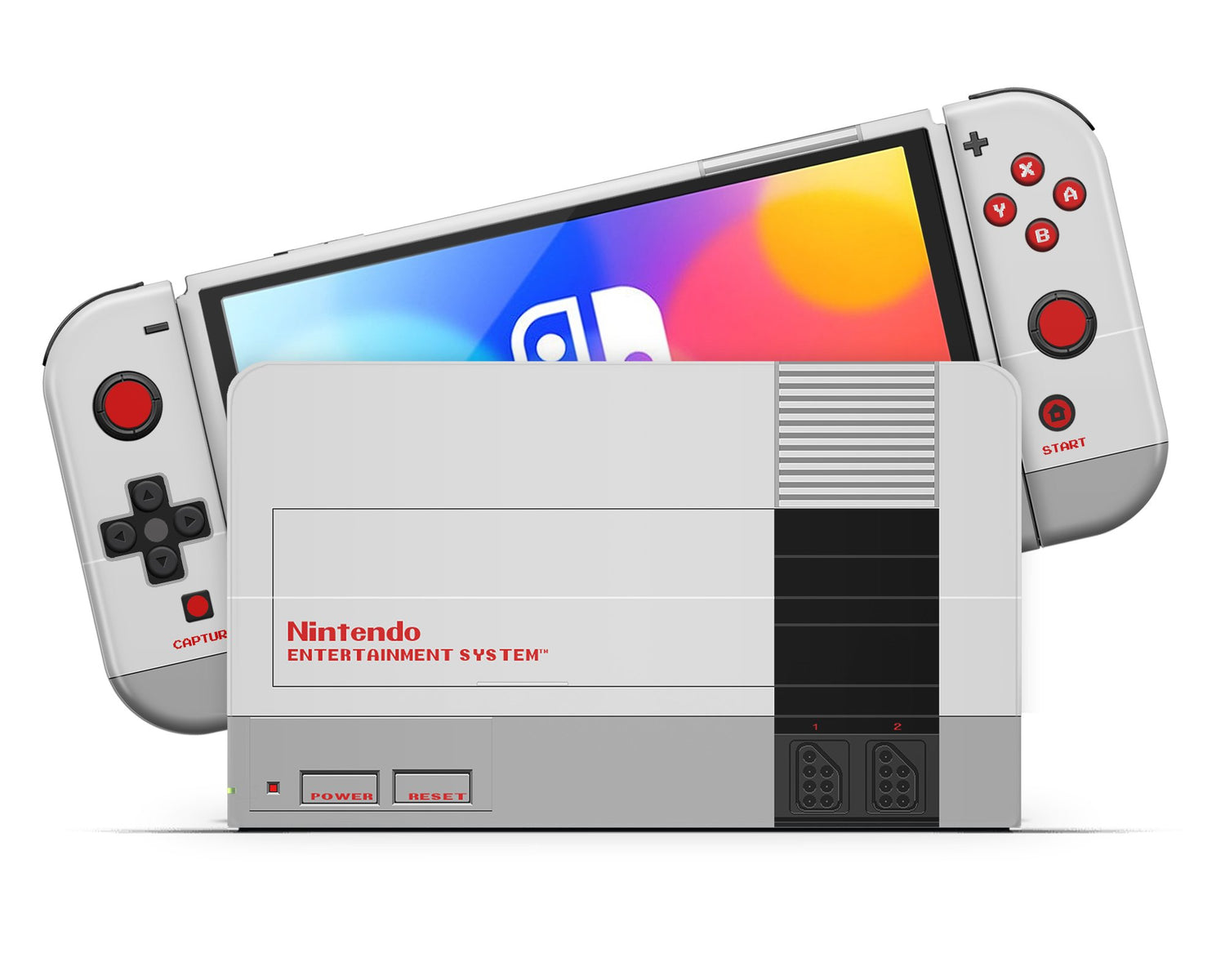 Lux Skins Nintendo Switch OLED Retro NES Full Set Skins - Pop culture Retro Skin