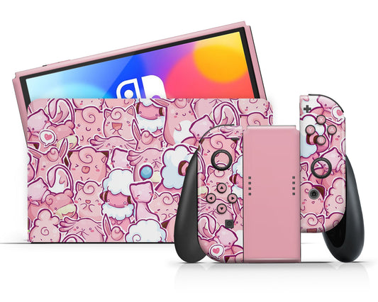 Lux Skins Nintendo Switch OLED Pokemon Pink Pattern Full Set Skins - Pop culture Pokemon Skin
