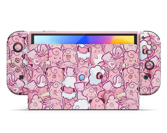 Lux Skins Nintendo Switch OLED Pokemon Pink Pattern Full Set +Tempered Glass Skins - Pop culture Pokemon Skin