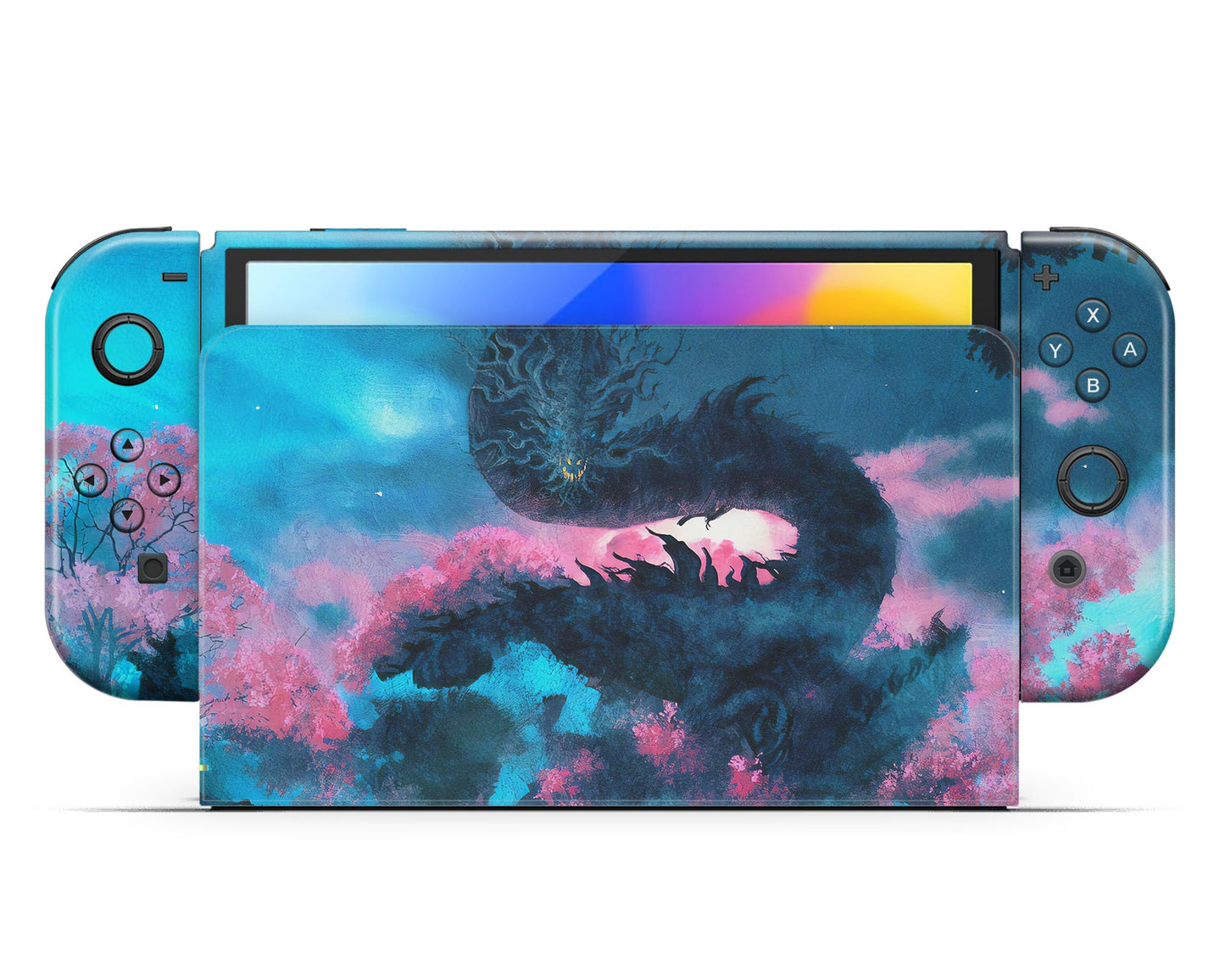 Lux Skins Nintendo Switch OLED Teal Dragon Full Set Skins - Art Animals Skin