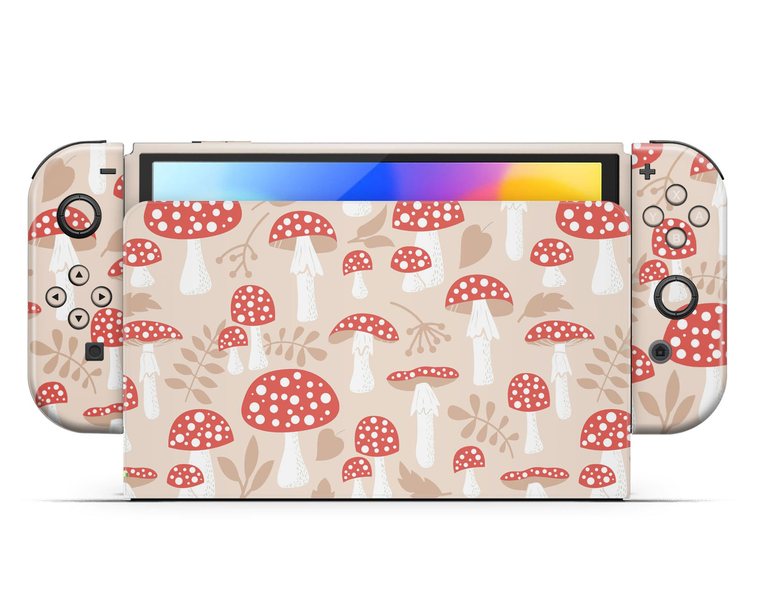 Lux Skins Nintendo Switch OLED Toadstool Mushroom Farm Full Set Skins - Art Artwork Skin