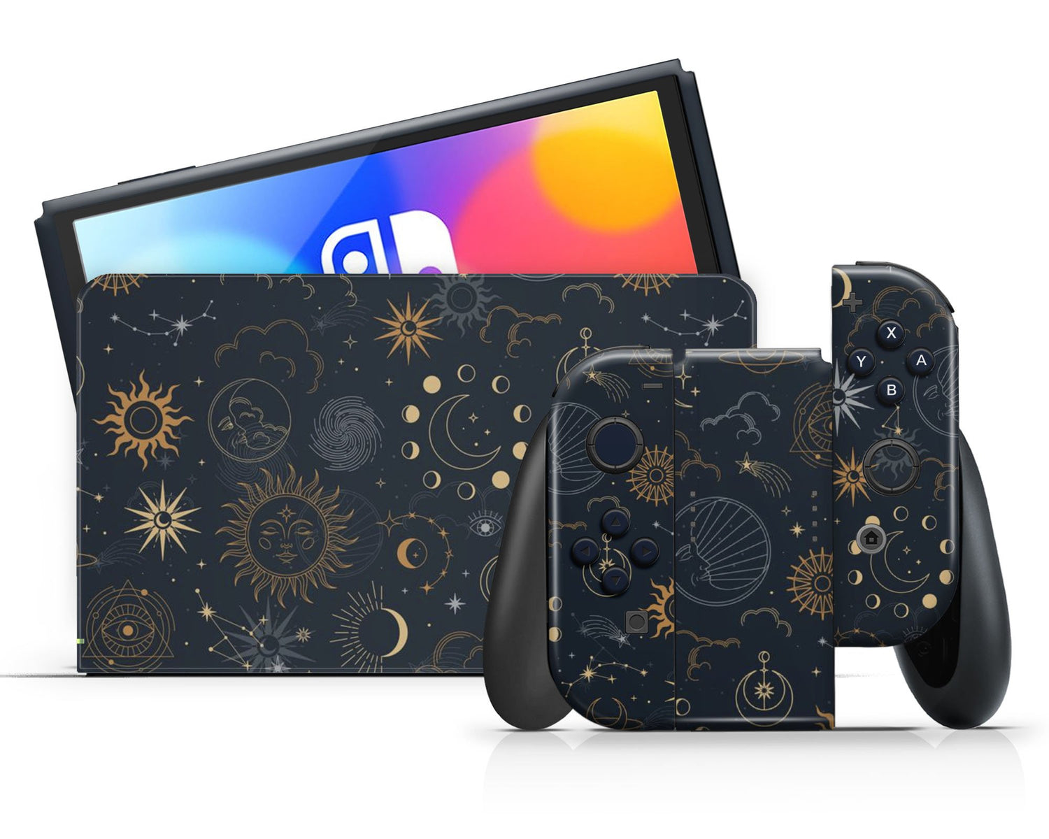 Lux Skins Nintendo Switch OLED Constellation Stargazing Night Full Set Skins - Pattern Galaxy Skin
