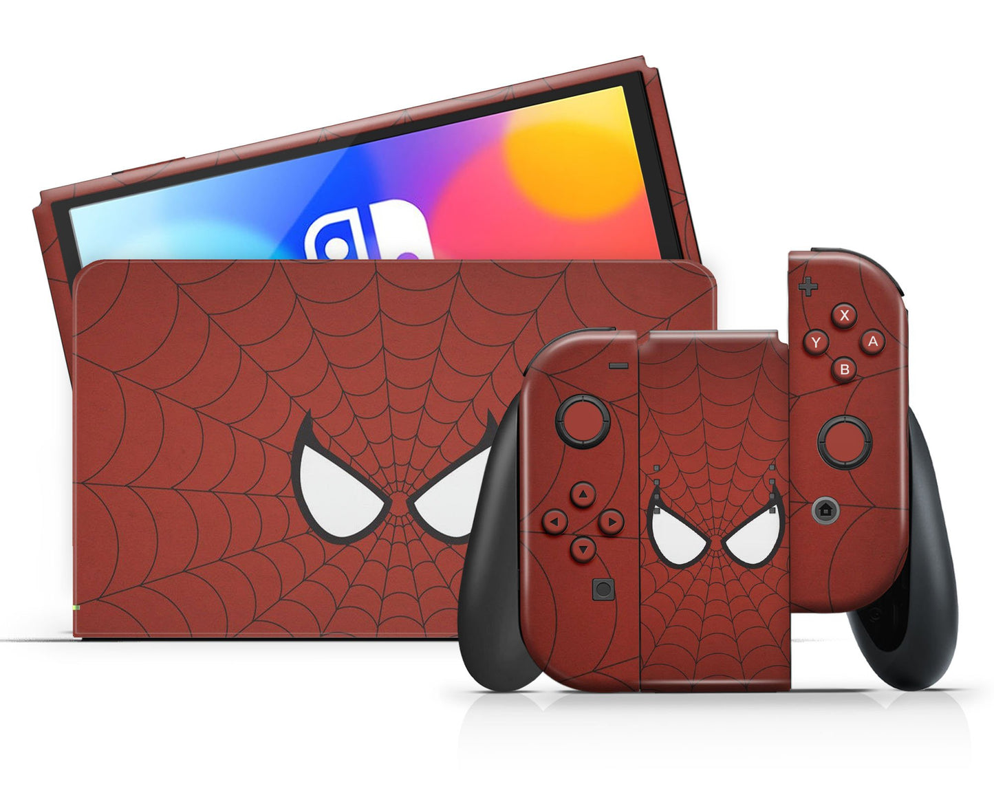 Lux Skins Nintendo Switch OLED Red Spiderman Webbing Full Set Skins - Pop culture Spiderman Skin