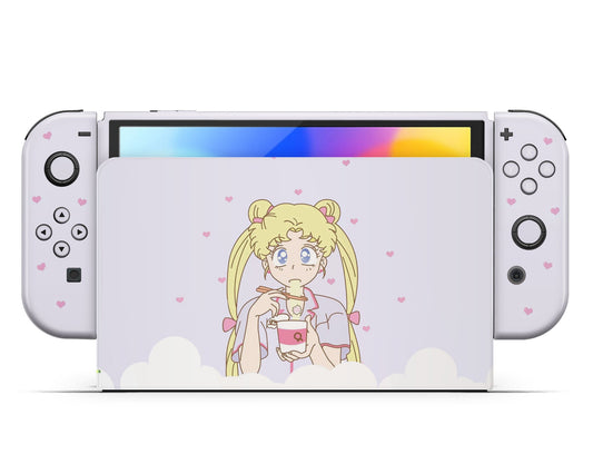 Lux Skins Nintendo Switch OLED Sailor Moon Ramen Pastel Purple Full Set Skins - Pop culture Sailor Moon Skin
