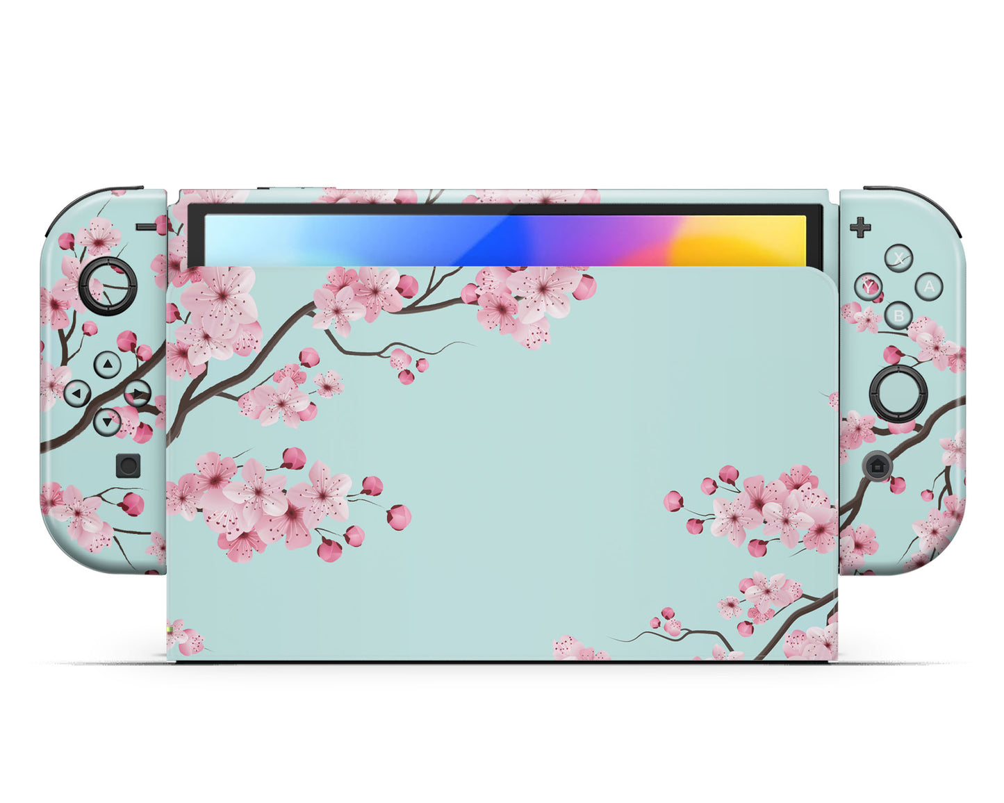 Cherry Blossom Teal Mint Nintendo Switch OLED Skin