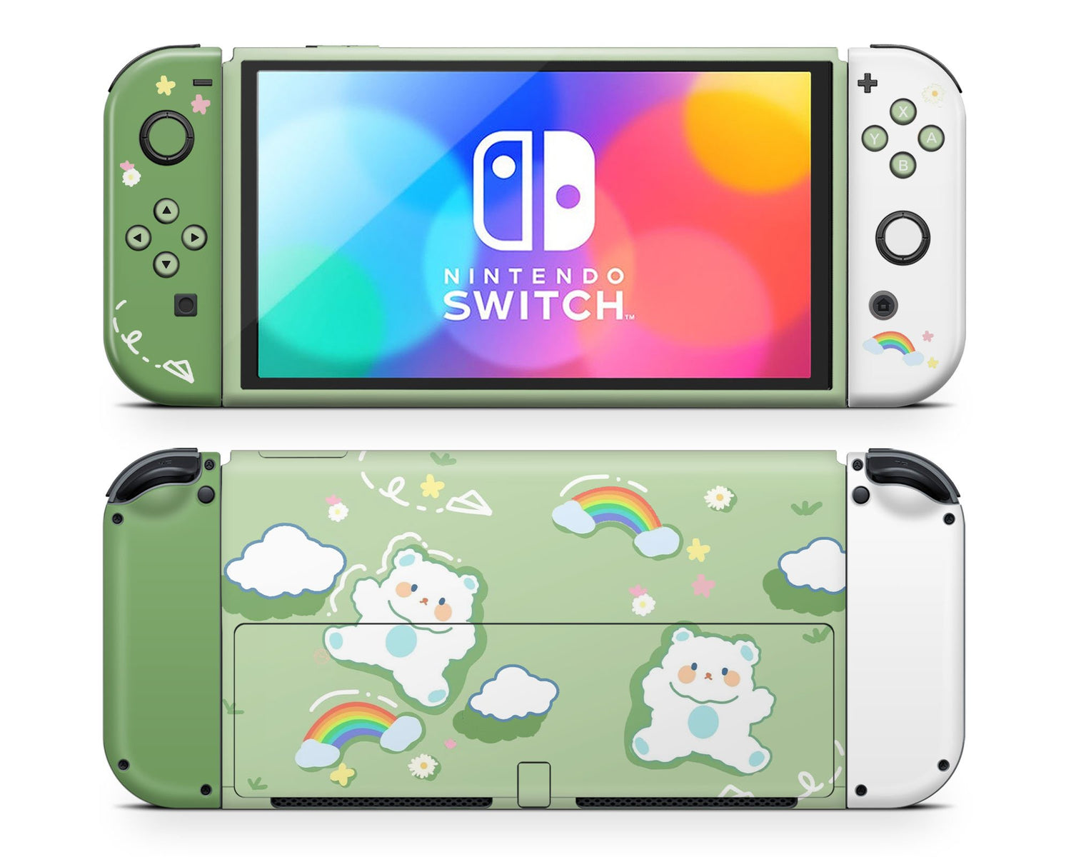 Lux Skins Nintendo Switch OLED Kawaii Green Bear Full Set Skins - Art Cute Skin