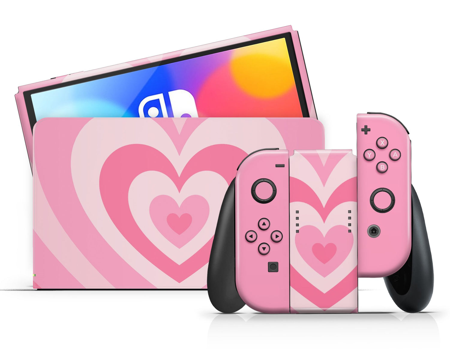 Lux Skins Nintendo Switch OLED Pink Retro Hearts Full Set Skins - Art Solid Colours Skin