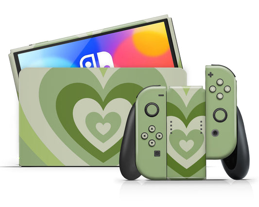 Lux Skins Nintendo Switch OLED Matcha Retro Hearts Full Set Skins - Art Solid Colours Skin