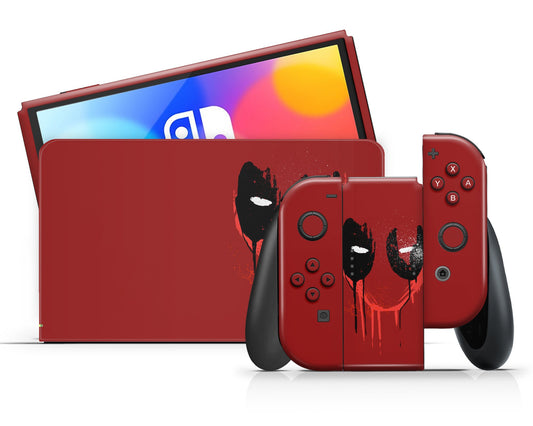 Lux Skins Nintendo Switch OLED Deadpool Red Full Set Skins - Pop culture Superheroes Skin