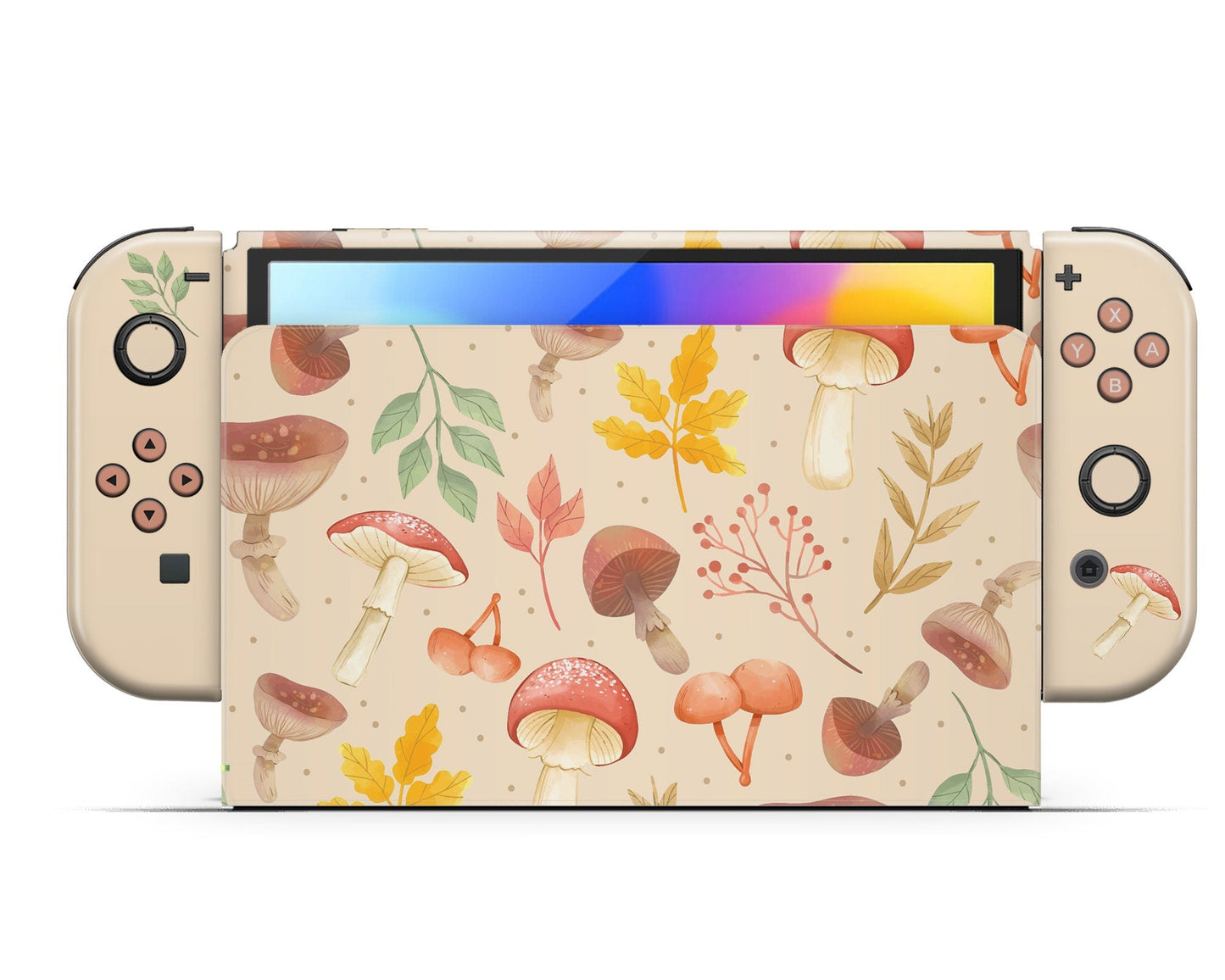 Lux Skins Nintendo Switch OLED Beige Mushroom Forest Classic no logo Skins - Art Floral Skin